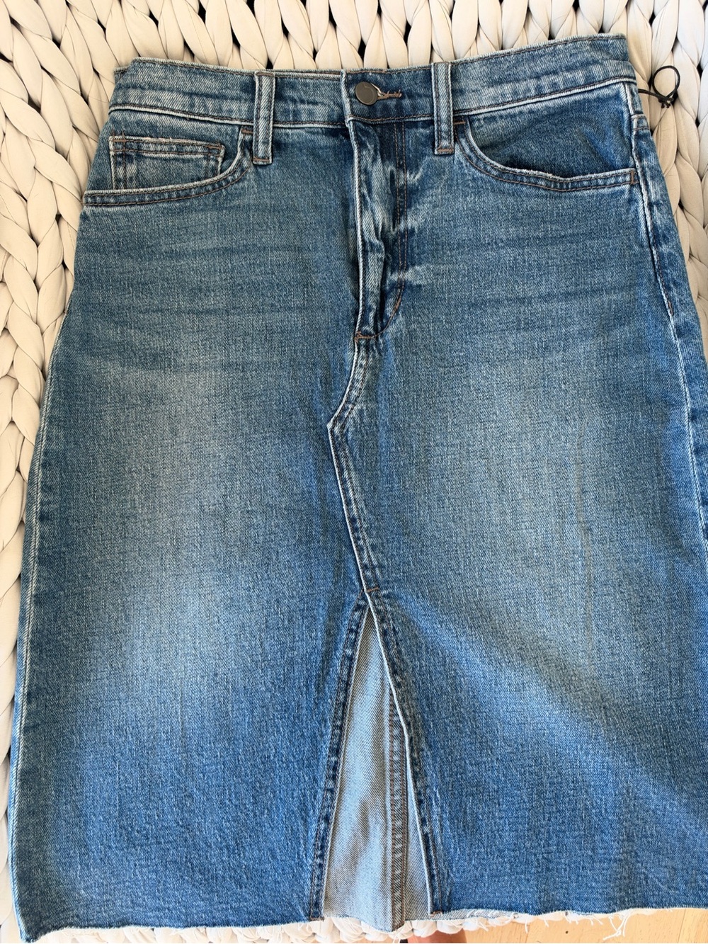Joe's Jeans raw edge denim midi skirt with slit